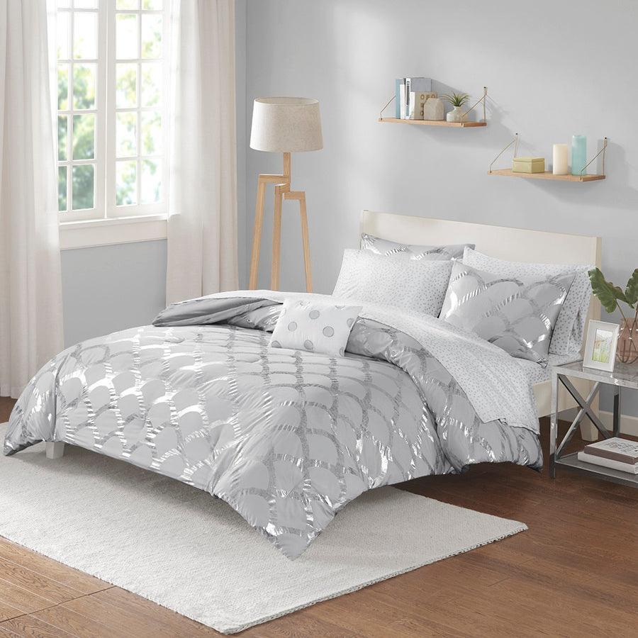 Olliix.com Comforters & Blankets - Lorna 26"W Comforter and Sheet Set Gray Full