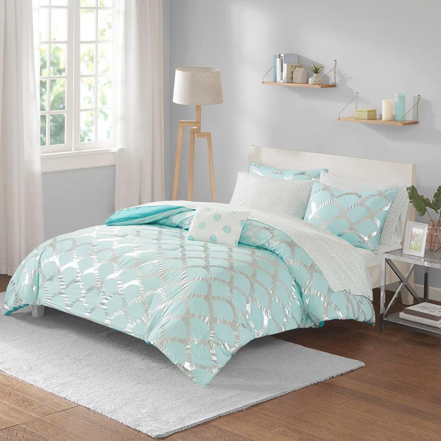 Olliix.com Comforters & Blankets - Lorna Comforter and Sheet Set Aqua Twin/Twin XL