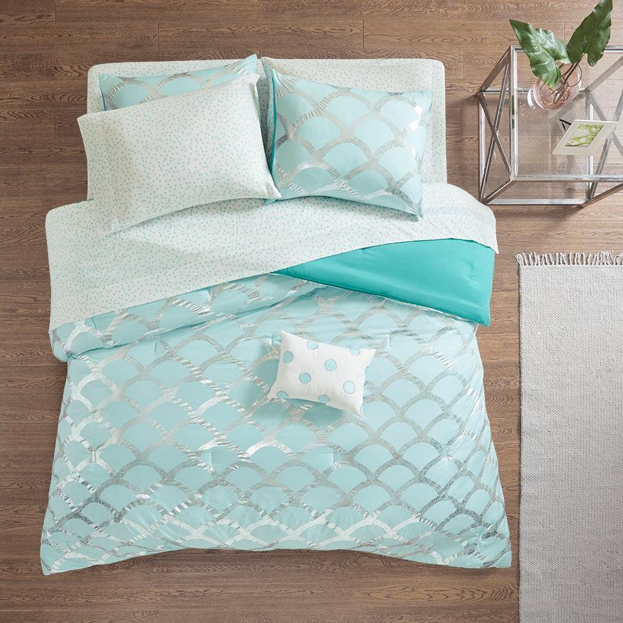 Olliix.com Comforters & Blankets - Lorna Comforter and Sheet Set Aqua Twin/Twin XL