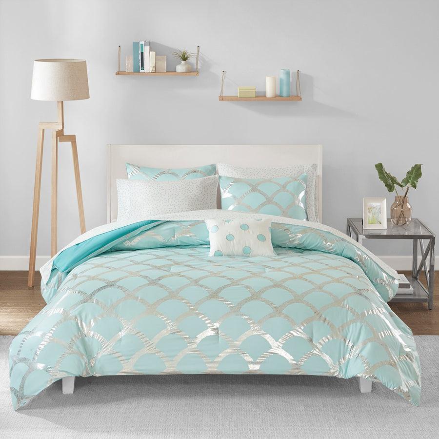 Olliix.com Comforters & Blankets - Lorna Comforter and Sheet Set Aqua Twin/Twin XL