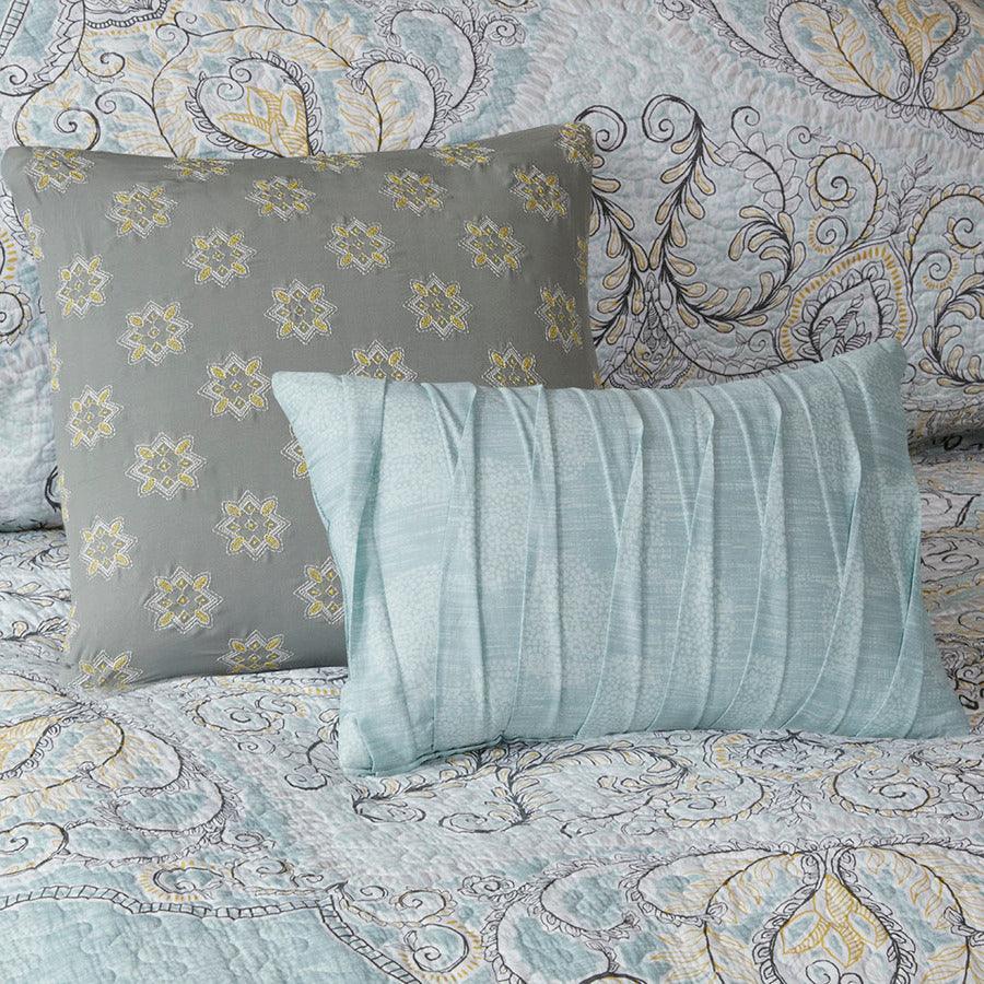 Olliix.com Comforters & Blankets - Lucinda King/California King 6 Piece Reversible Cotton Sateen Coverlet Set Seafoam
