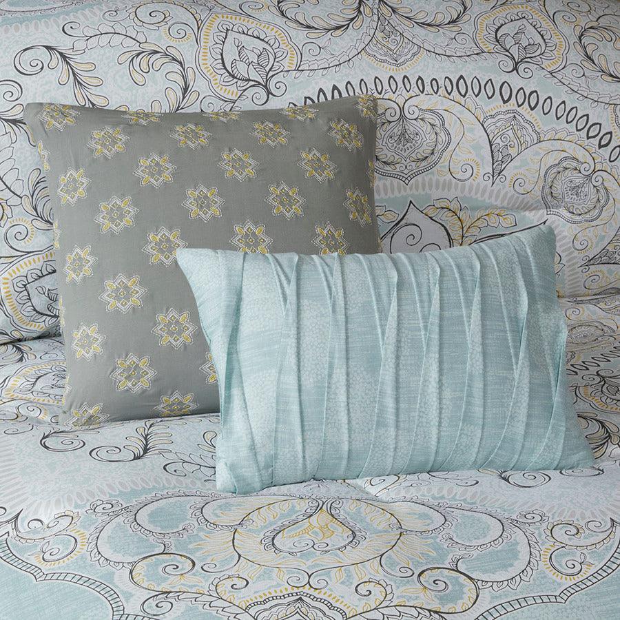 Olliix.com Comforters & Blankets - Lucinda Modern 7 Piece Reversible Cotton Sateen Comforter Set Seafoam Cal King