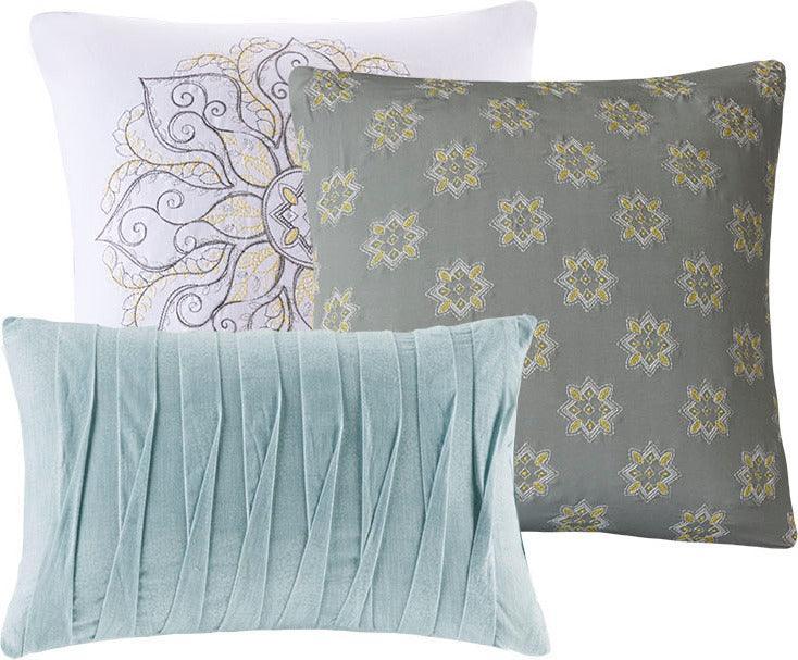 Olliix.com Comforters & Blankets - Lucinda Modern 7 Piece Reversible Cotton Sateen Comforter Set Seafoam Cal King