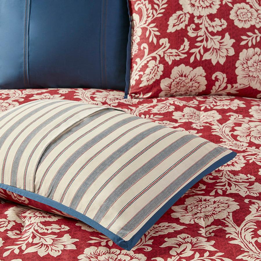 Shop Lucy California King 9 Piece Cotton Twill Cottage Country Reversible Comforter Set Red Comforters Blankets CasaOne