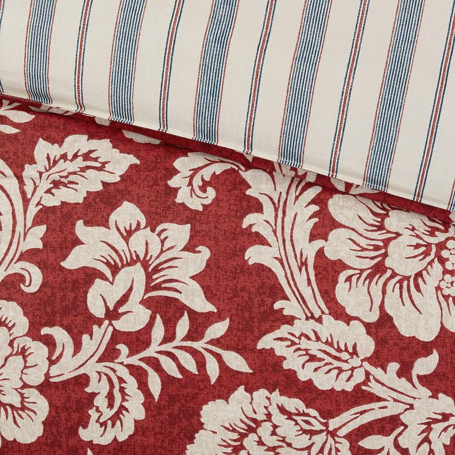 Olliix.com Duvet & Duvet Sets - Lucy Cottage/Country 9 Piece Cotton Twill Reversible Duvet Set Cal King Red