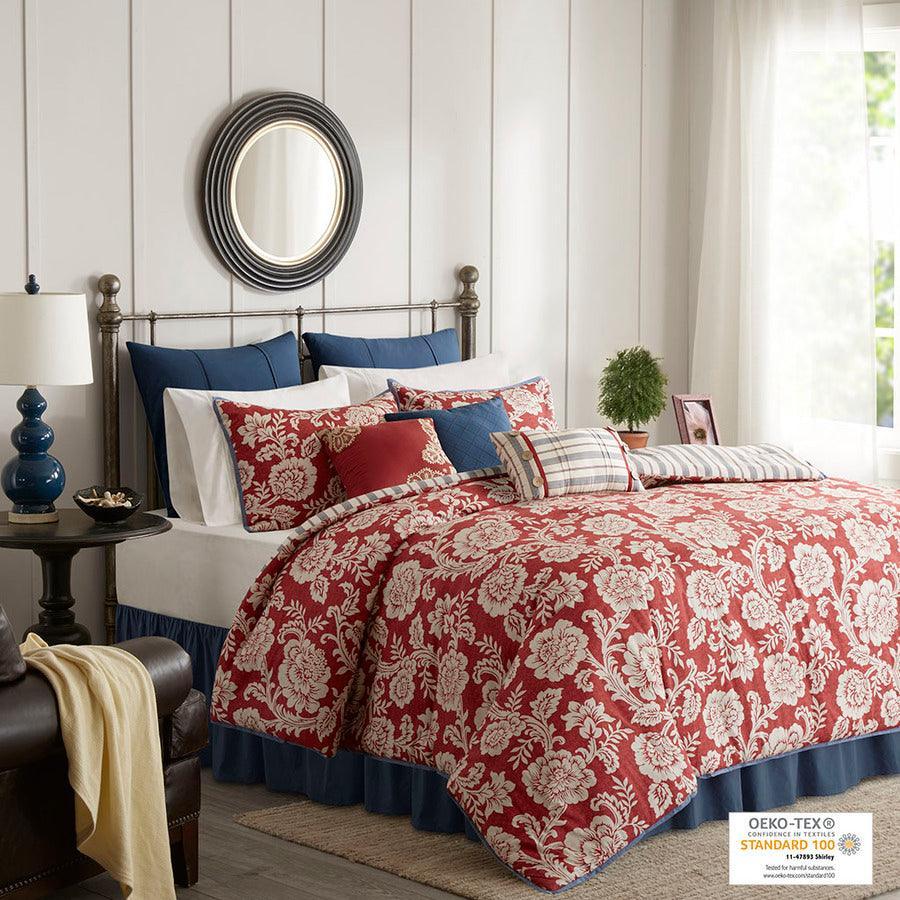 Olliix.com Duvet & Duvet Sets - Lucy Cottage/Country 9 Piece Cotton Twill Reversible Duvet Set King Red