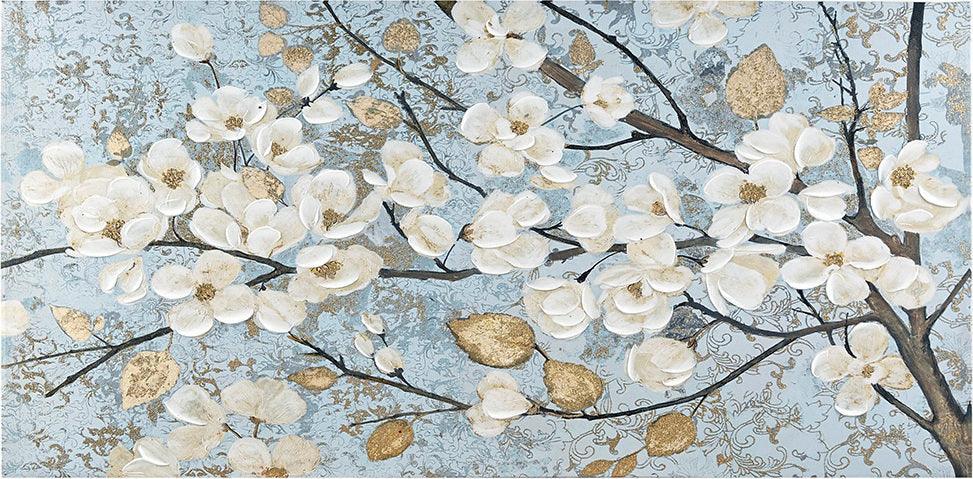 Olliix.com Wall Paintings - Luminous Bloom Gold Foil Floral Hand Embellished Canvas Art Blue