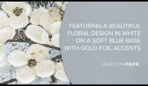 Olliix.com Wall Paintings - Luminous Bloom Gold Foil Floral Hand Embellished Canvas Art Blue