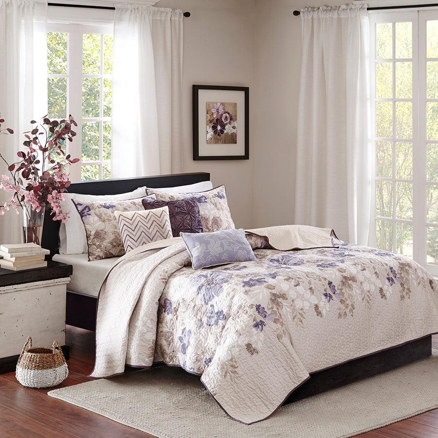 Olliix.com Comforters & Blankets - Luna Full/Queen 6 Piece Reversible Coverlet Set Taupe