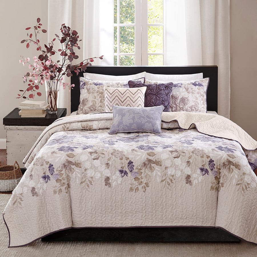 Olliix.com Comforters & Blankets - Luna Full/Queen 6 Piece Reversible Coverlet Set Taupe