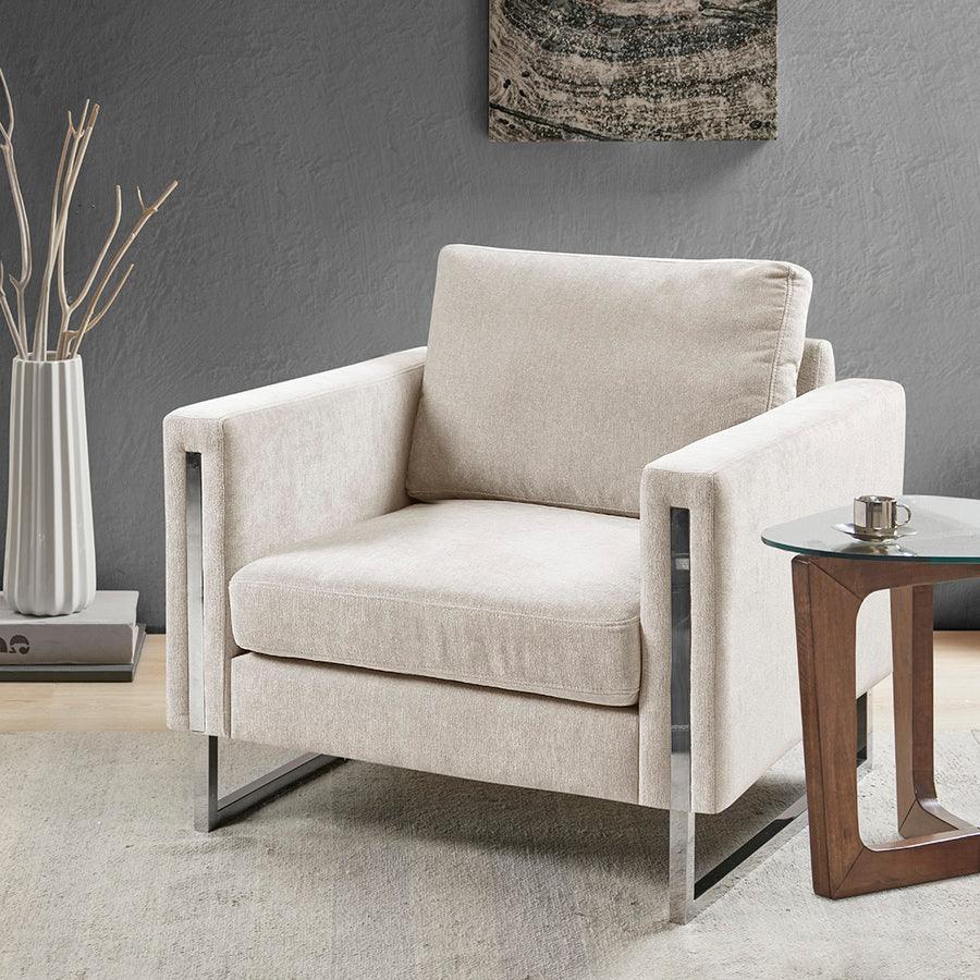 Olliix.com Accent Chairs - Madden Upholstered Metal Base Accent Lounge Chair Chrome