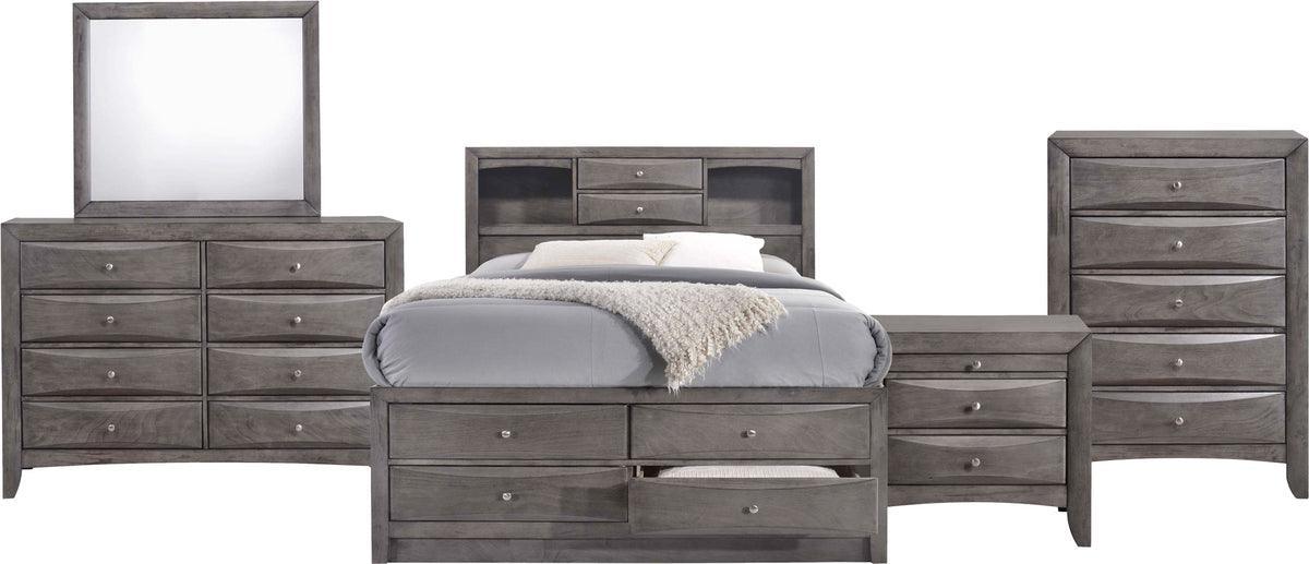 Elements Bedroom Sets - Madison King Storage 5PC Bedroom Set Gray