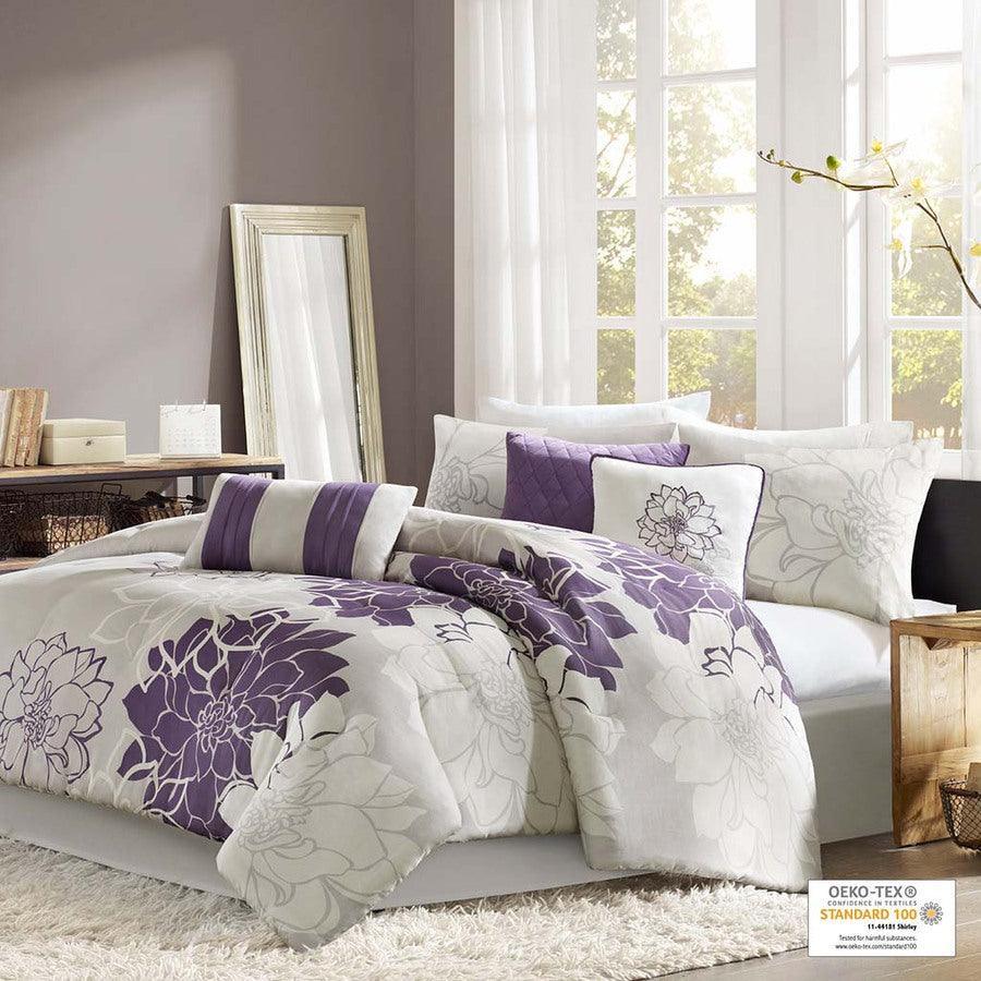 Olliix.com Comforters & Blankets - Madison Park 100% Cotton Sateen Printed Comforter 7pcs Set Purple