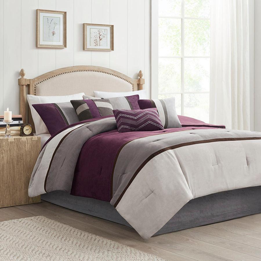 Olliix.com Comforters & Blankets - Madison Park 100% Polyester Faux Suede 7pcs Comforter Set Purple