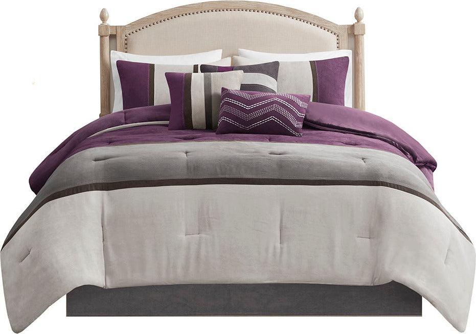 Olliix.com Comforters & Blankets - Madison Park 100% Polyester Faux Suede 7pcs Comforter Set Purple