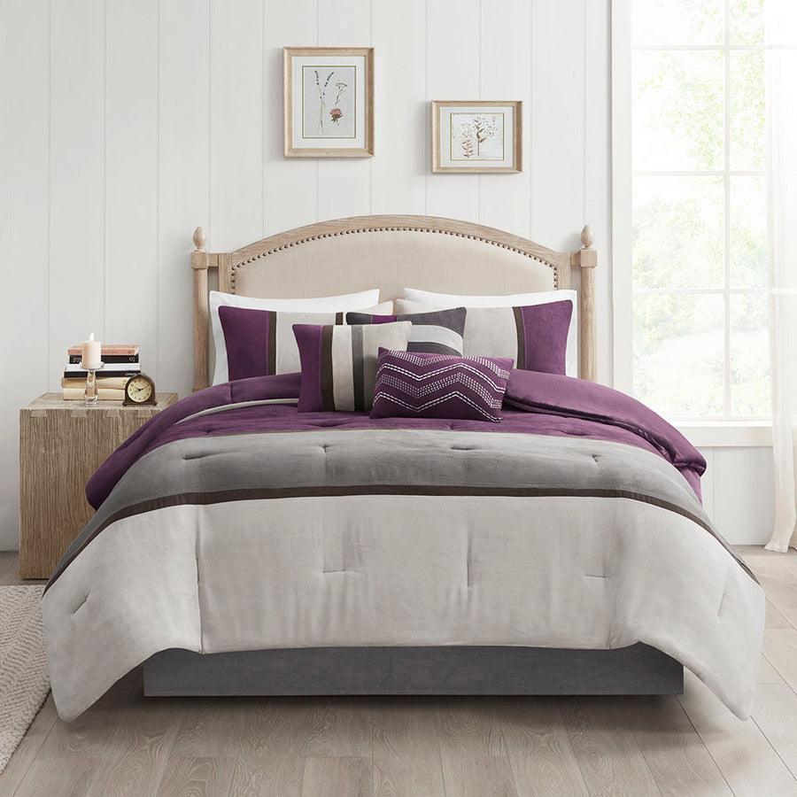 Olliix.com Comforters & Blankets - Madison Park 100% Polyester Faux Suede 7pcs Comforter Set Purple