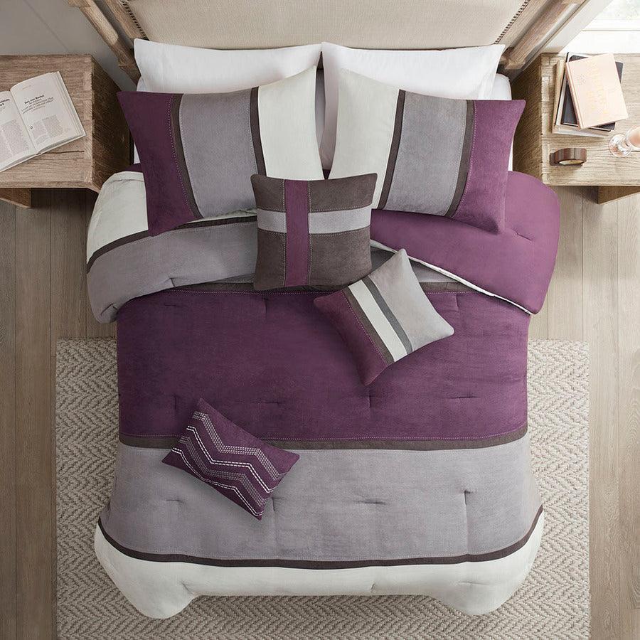 Olliix.com Comforters & Blankets - Madison Park 100% Polyester Faux Suede 7pcs Comforter Set Purple