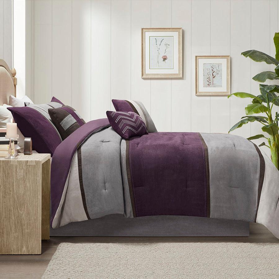 Olliix.com Comforters & Blankets - Madison Park 100% Polyester Faux Suede 7pcs Comforter Set Purple