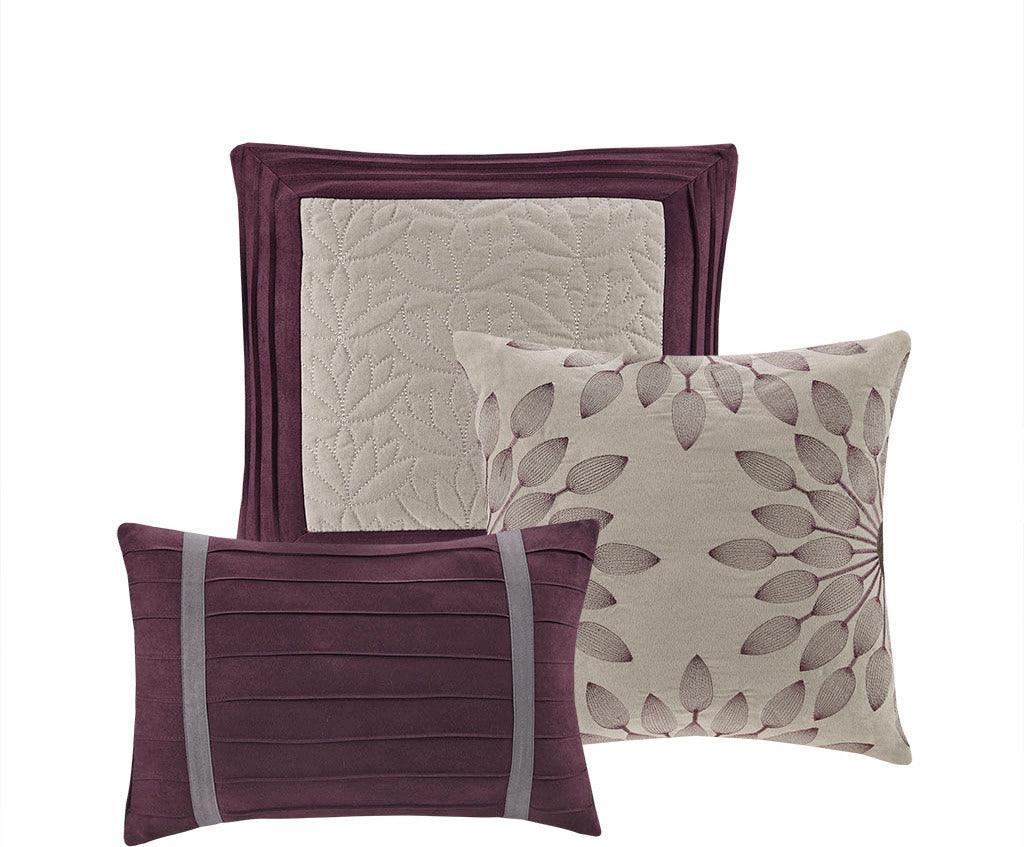 Olliix.com Comforters & Blankets - Madison Park 100% Polyester Faux Suede Pieced and Pintuck 7pcs Comforter Set Purple