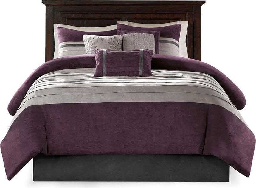 Olliix.com Comforters & Blankets - Madison Park 100% Polyester Faux Suede Pieced and Pintuck 7pcs Comforter Set Purple