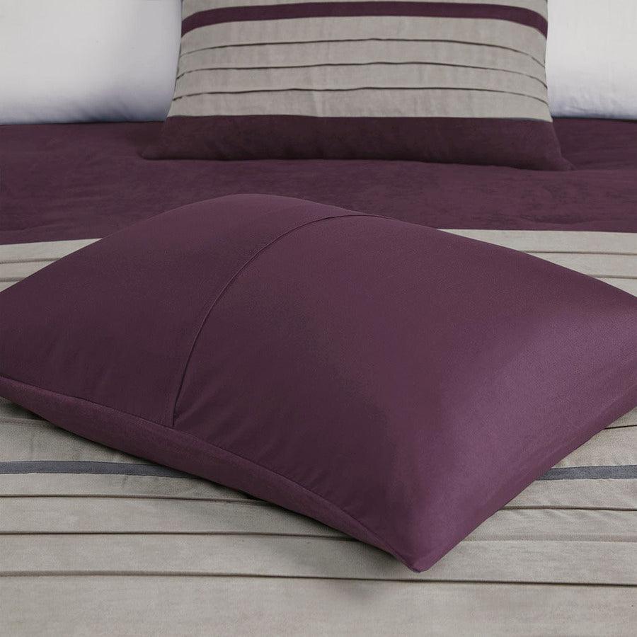 Olliix.com Comforters & Blankets - Madison Park 100% Polyester Faux Suede Pieced and Pintuck 7pcs Comforter Set Purple
