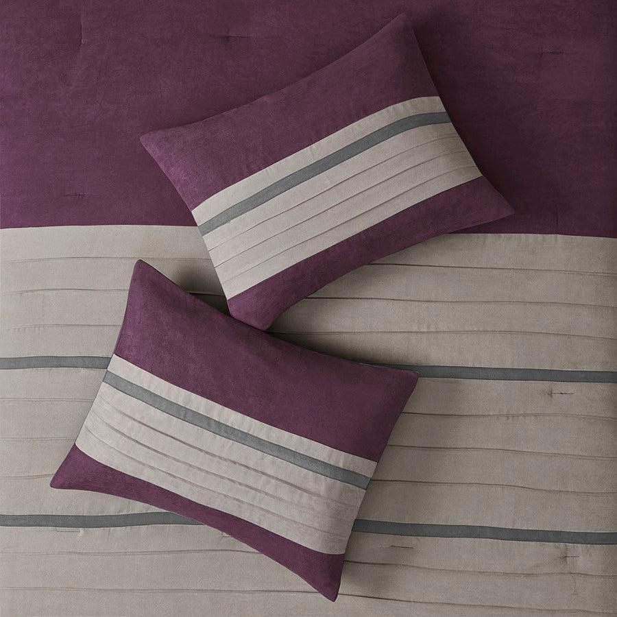 Olliix.com Comforters & Blankets - Madison Park 100% Polyester Faux Suede Pieced and Pintuck 7pcs Comforter Set Purple