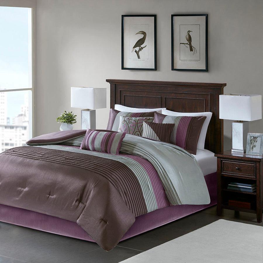 Olliix.com Comforters & Blankets - Madison Park 100% Polyester Polyoni Jacquard 7 pcs Set Purple