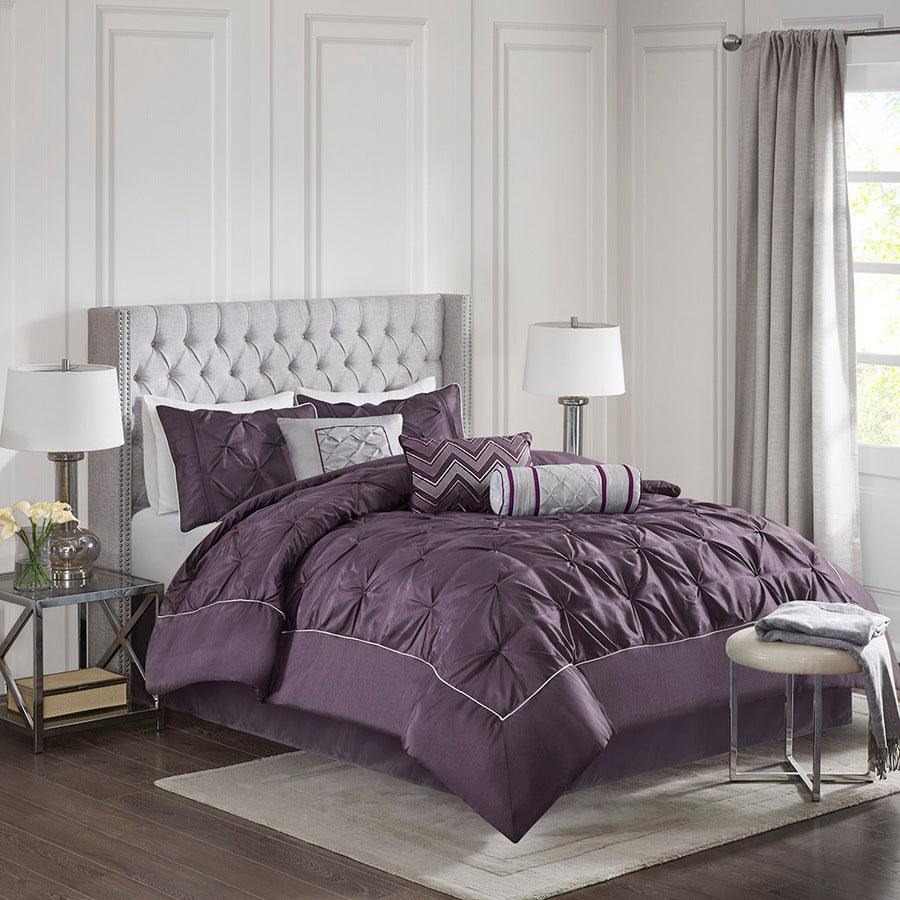 Olliix.com Comforters & Blankets - Madison Park 100% Polyester Polyoni Pieced 7pcs Set w/ Pleats Plum
