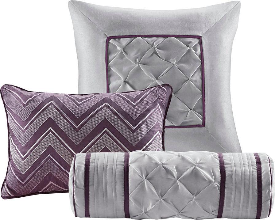 Olliix.com Comforters & Blankets - Madison Park 100% Polyester Polyoni Pieced 7pcs Set w/ Pleats Plum