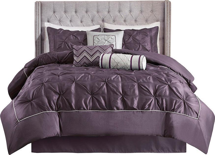 Olliix.com Comforters & Blankets - Madison Park 100% Polyester Polyoni Pieced 7pcs Set w/ Pleats Plum
