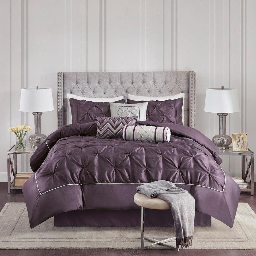 Olliix.com Comforters & Blankets - Madison Park 100% Polyester Polyoni Pieced 7pcs Set w/ Pleats Plum