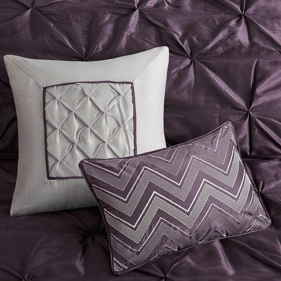 Olliix.com Comforters & Blankets - Madison Park 100% Polyester Polyoni Pieced 7pcs Set w/ Pleats Plum