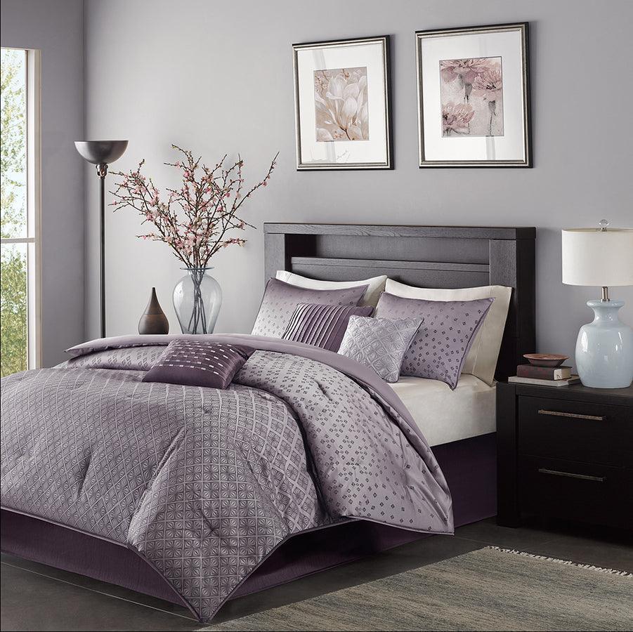 Olliix.com Comforters & Blankets - Madison Park Polyester Jacquard 7pcs Comforter Set Purple