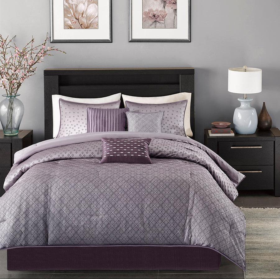 Olliix.com Comforters & Blankets - Madison Park Polyester Jacquard 7pcs Comforter Set Purple