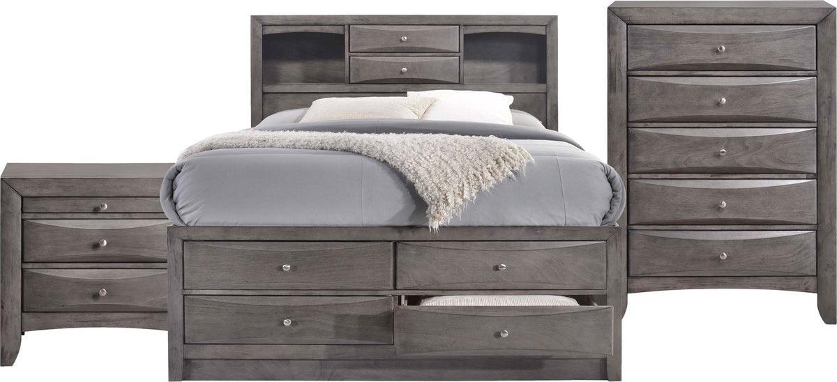 Elements Bedroom Sets - Madison Queen Storage 3PC Bedroom Set Gray