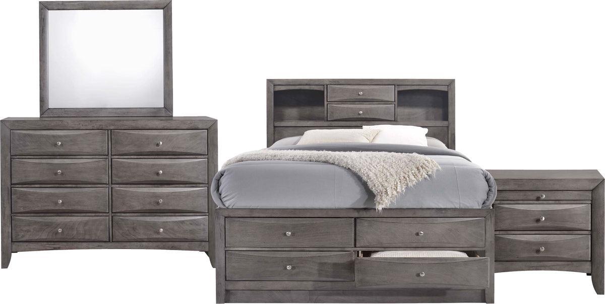 Elements Bedroom Sets - Madison Queen Storage 4PC Bedroom Set Gray