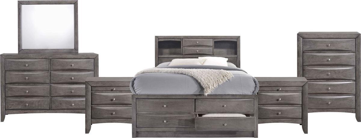 Elements Bedroom Sets - Madison Queen Storage 6PC Bedroom Set Gray
