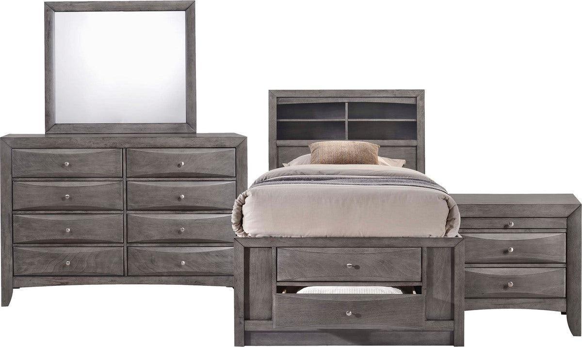 Elements Bedroom Sets - Madison Twin Storage 4PC Bedroom Set Gray