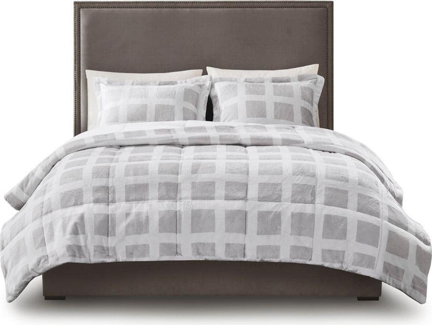 Olliix.com Comforters & Blankets - Mae Glam Plush Comforter Set Gray King