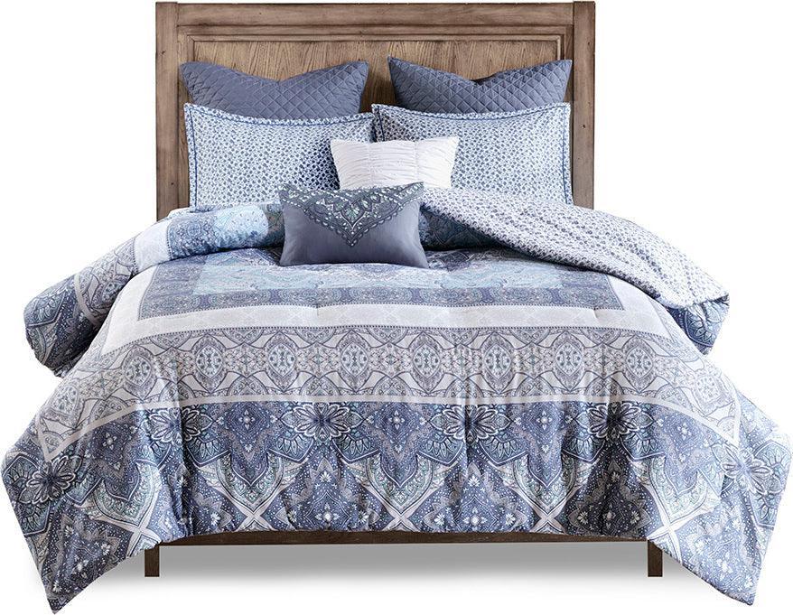 Olliix.com Comforters & Blankets - Maggie Full/Queen 7 Piece Reversible Cotton Comforter Set Blue