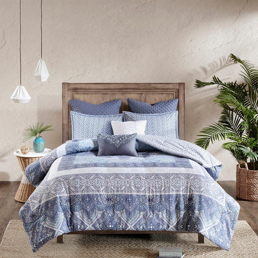 Olliix.com Comforters & Blankets - Maggie Full/Queen 7 Piece Reversible Cotton Comforter Set Blue
