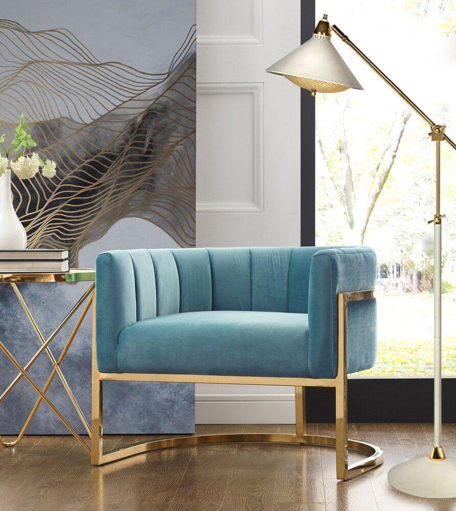 Tov Furniture Accent Chairs - Magnolia Chair Sea Blue & Gold
