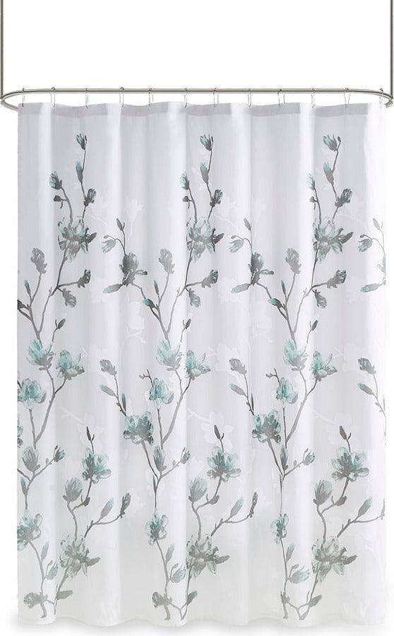 Olliix.com Shower Curtains - Magnolia Floral Printed Burnout Shower Curtain Aqua