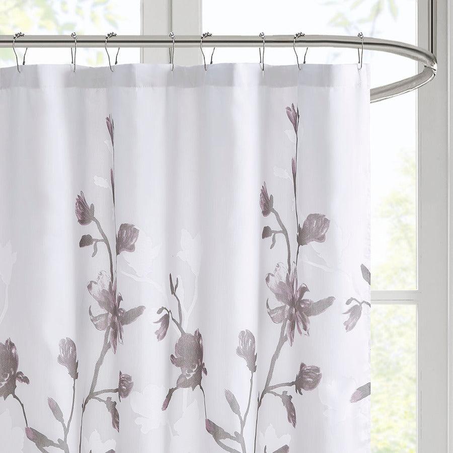 Olliix.com Shower Curtains - Magnolia Floral Printed Burnout Shower Curtain Purple