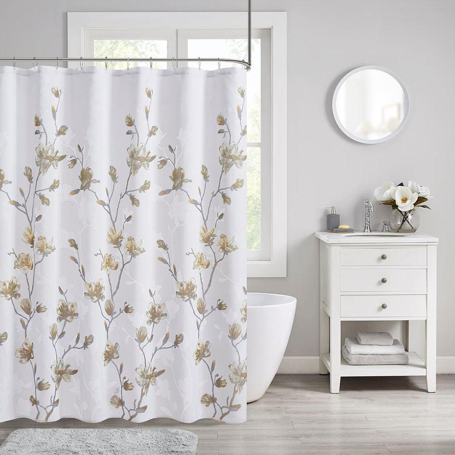 Olliix.com Shower Curtains - Magnolia Floral Printed Burnout Shower Curtain Yellow