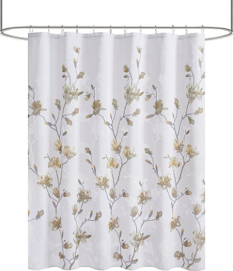 Olliix.com Shower Curtains - Magnolia Floral Printed Burnout Shower Curtain Yellow