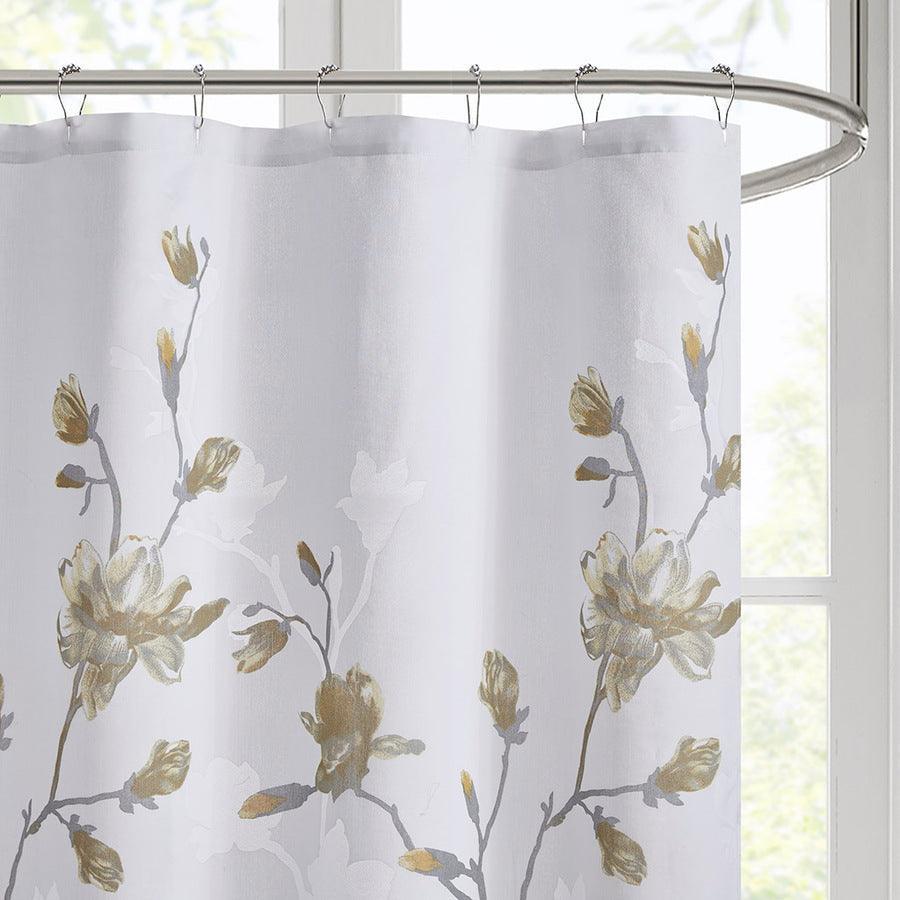 Olliix.com Shower Curtains - Magnolia Floral Printed Burnout Shower Curtain Yellow