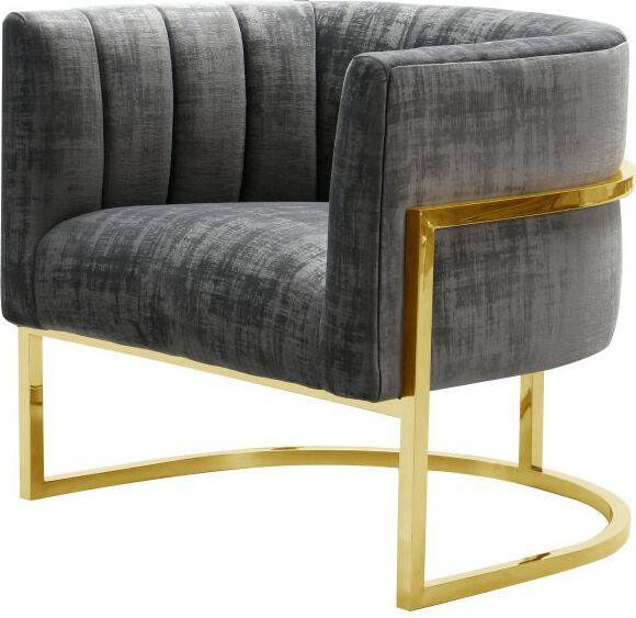 Tov Furniture Accent Chairs - Magnolia Slub Gray Chair with Gold Base