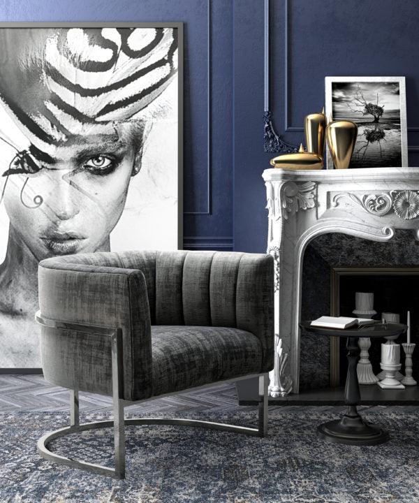 Tov Furniture Accent Chairs - Magnolia Slub Grey Chair With Silver Base