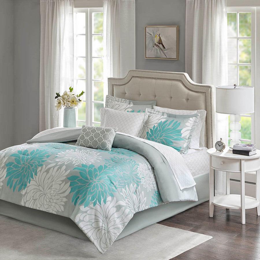 Olliix.com Comforters & Blankets - Maible Complete Comforter and Cotton Sheet Set Aqua Queen